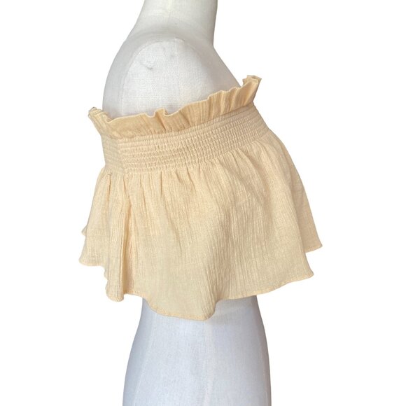 Free People Strapless Top Ruffle Gauzy Boho Festival Crop Coastal Coachella Sz S - Picture 6 of 12